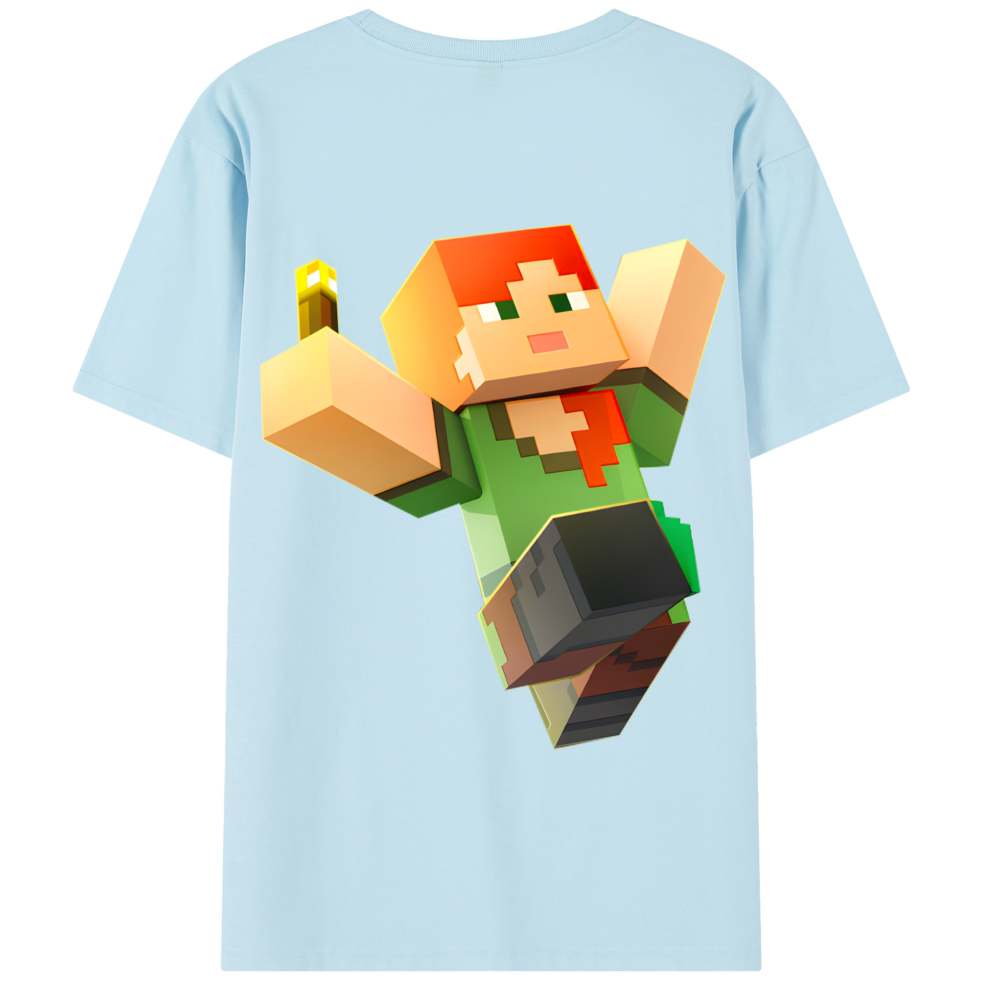 （画像用） マインクラフト ブロックの世界 Minecraft MC Block world 綿100％半袖Tシャツ（背面プリント）